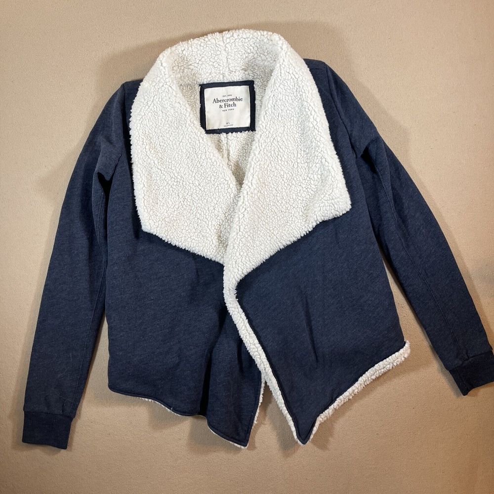 Abercrombie & Fitch Sherpa Cardigan‎ M L sweatshirt sweater Blue Gray Penny Lane